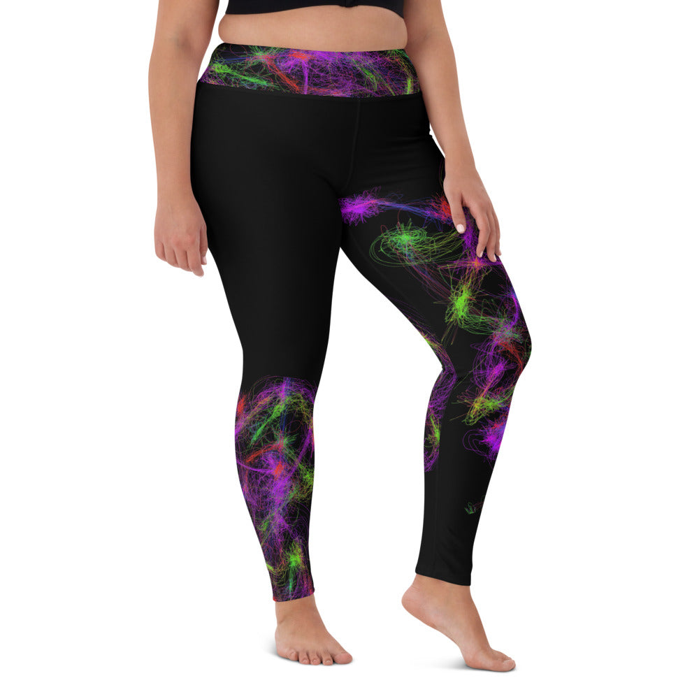 Gym Wear Leggings-Neon Art on Black. Streetwear Leggings. Yoga Pants. WickedYo.